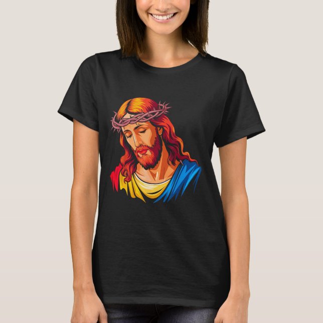 Jesus Rtrait Art Christian Religious  T Shirt (Framsida)