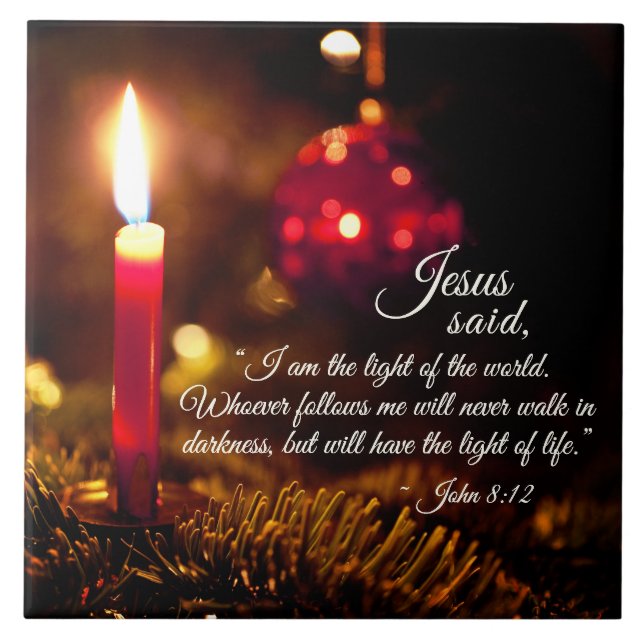 Jesus sa att jag är världens ljus, John 8:12 Kakelplatta (Framsidan)