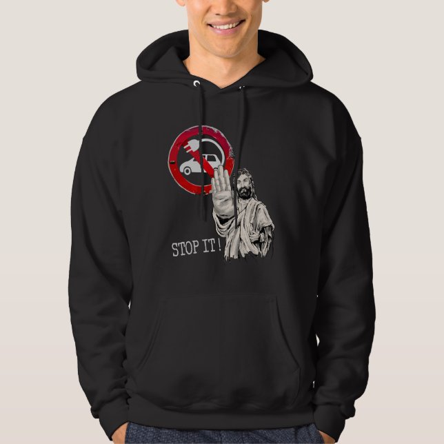 Jesus säger nej till elbilar hoodie (Framsida)