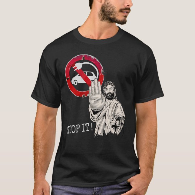 Jesus säger nej till elbilar t shirt (Framsida)