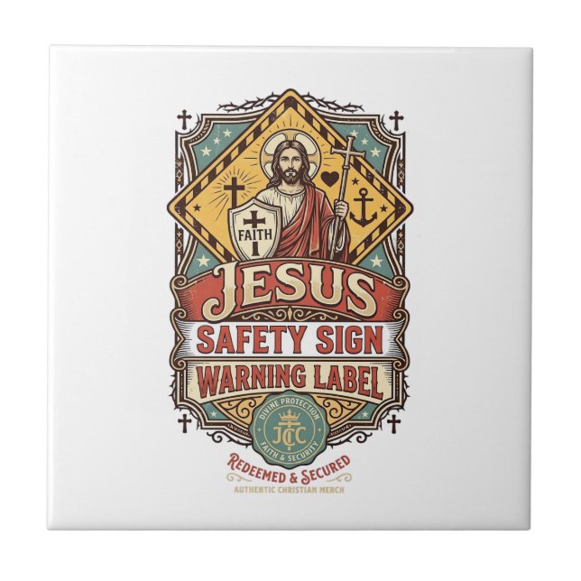 Jesus Säkerhetsskylt Varningsdekal Jesus Säkerhets Kakelplatta (Framsidan)