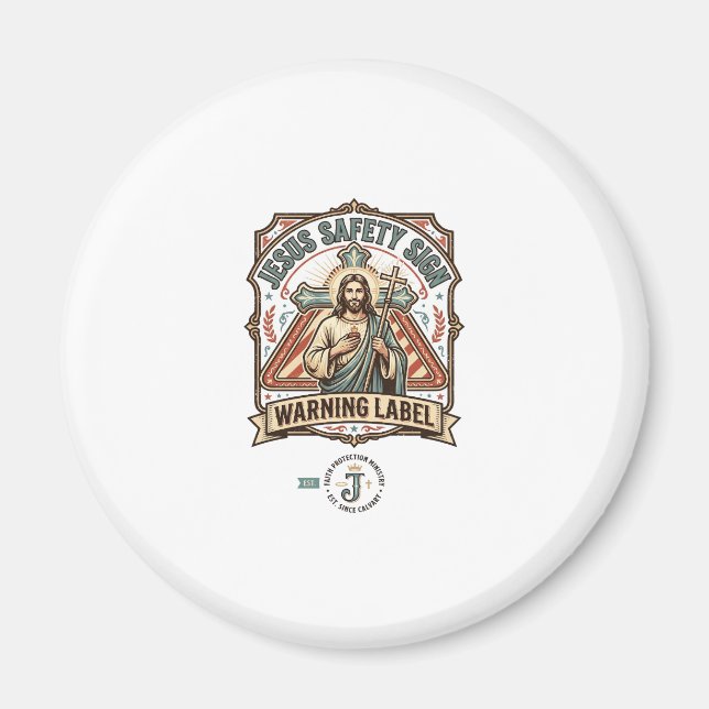 Jesus Säkerhetsskylt Varningslabel Jesus Säkerhets Magnet (Framsidan)