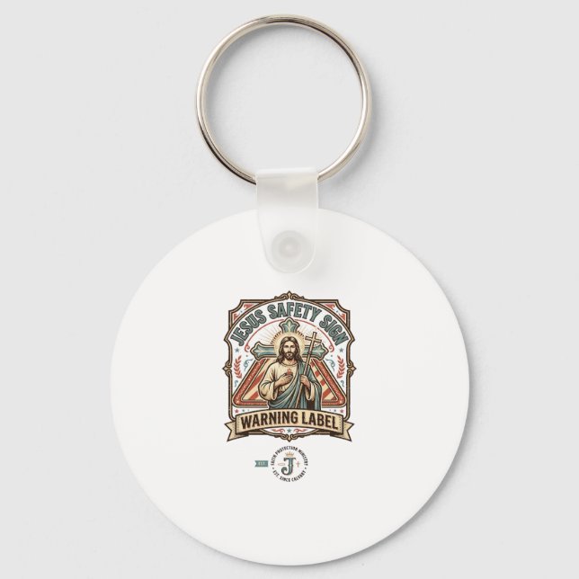 Jesus Säkerhetsskylt Varningslabel Jesus Säkerhets Nyckelring (Framsida)