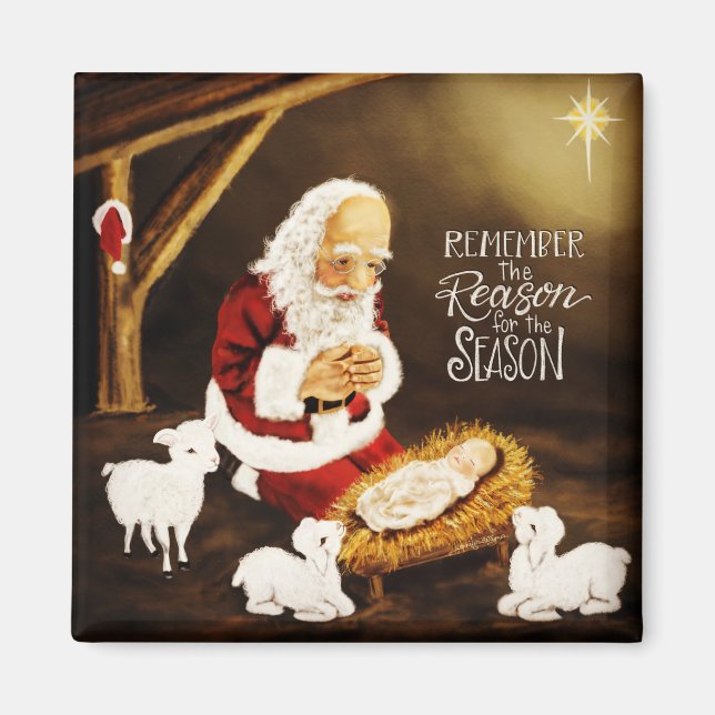 Jesus Santa Religiösa Season jul Magnet (Framsidan)