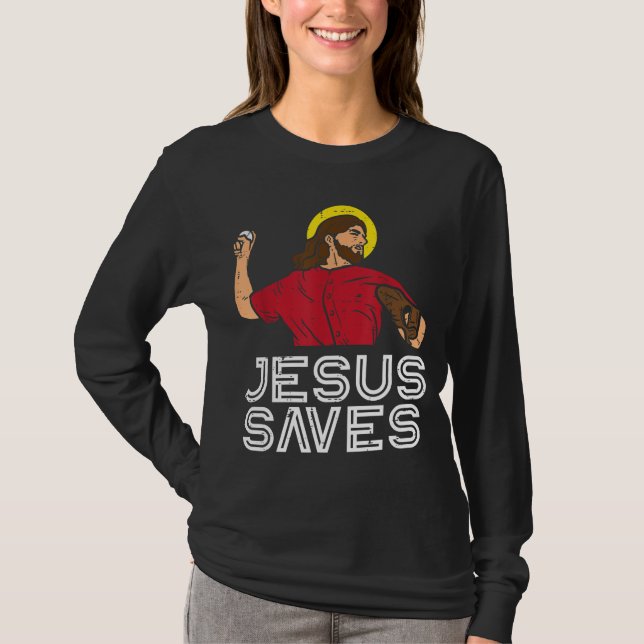 Jesus Saves Baseball Gud Sports Christian Manar Wo T Shirt (Framsida)