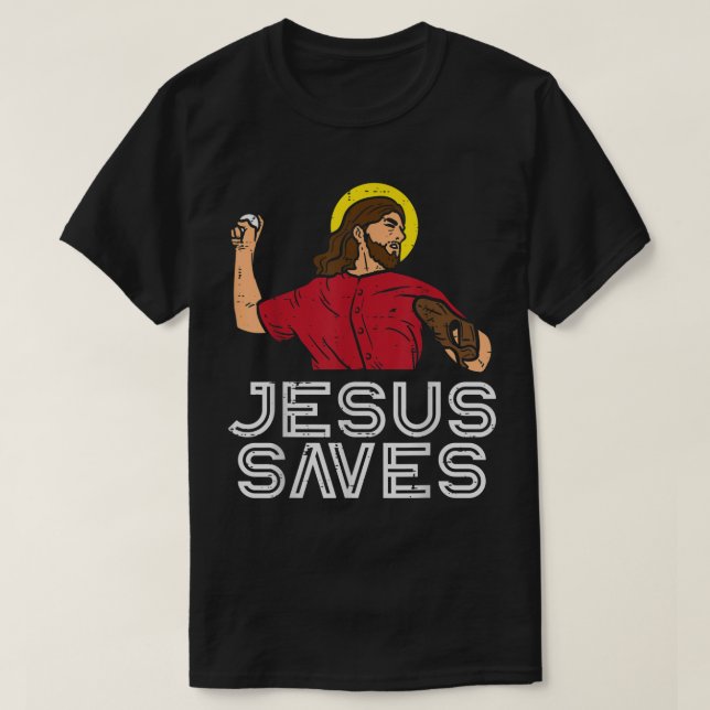 Jesus Saves Baseball Gud Sports Christian Manar Wo T Shirt (Design framsida)