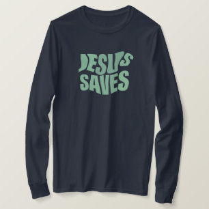 Jesus Saves  Blå utskrift  Grundläggande Långärmad T Shirt