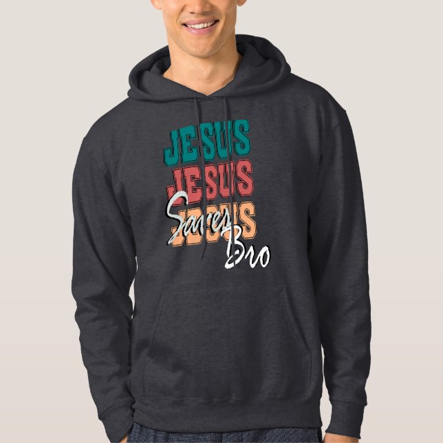 JESUS SAVES BRO VINTAGE HOODIE (Framsida)
