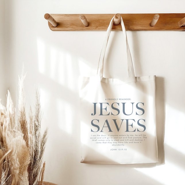 Jesus Saves | Christian Aesthetic Unisex Blek Blue Tygkasse (Skapare uppladdad)