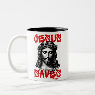 Jesus Saves graffiti stil Två-Tonad Mugg