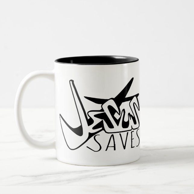 JESUS SAVES GRAFFITI Två-Tonad MUGG (Vänster)