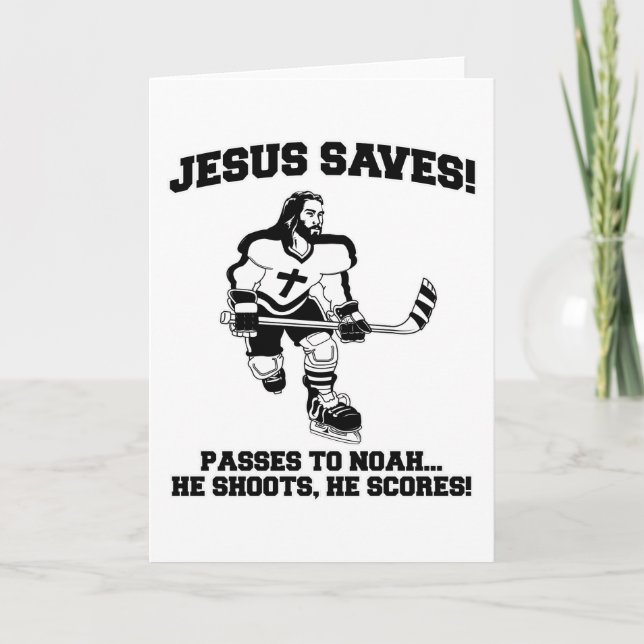 Jesus Saves Hockey lustig tshirt Kort (Framsida)