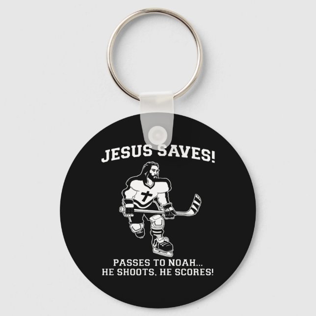 Jesus Saves Hockey lustig tshirt Nyckelring (Framsida)
