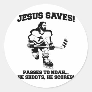 Jesus Saves Hockey lustig tshirt Runt Klistermärke