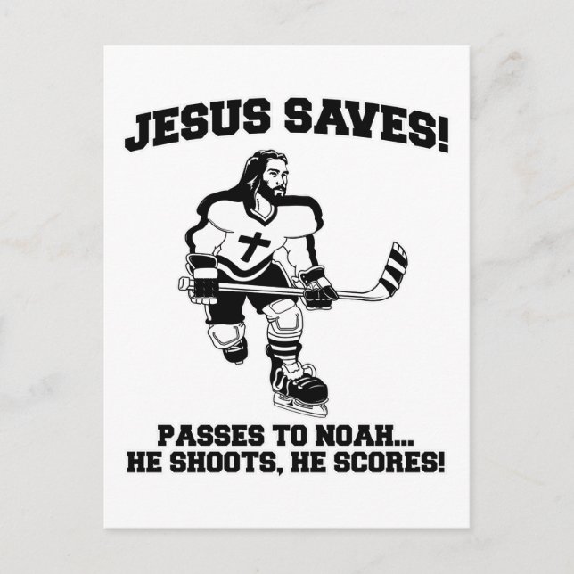 Jesus Saves Hockey lustig tshirt Vykort (Framsida)