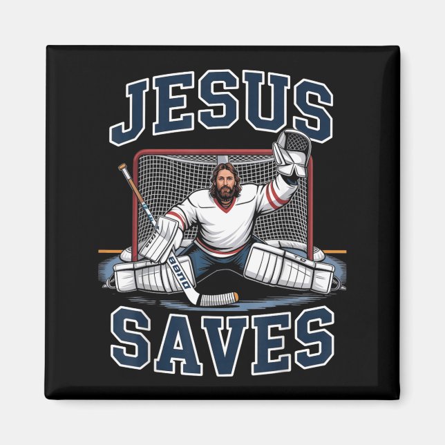 Jesus Saves Hockey Player Team God Hockey Lovers H Magnet (Framsidan)