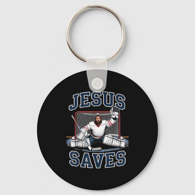 Jesus Saves Hockey Player Team God Hockey Lovers H Nyckelring (Framsida)