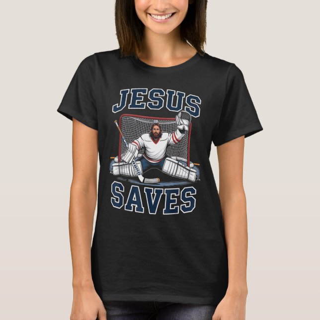 Jesus Saves Hockey Player Team God Hockey Lovers H T Shirt (Framsida)