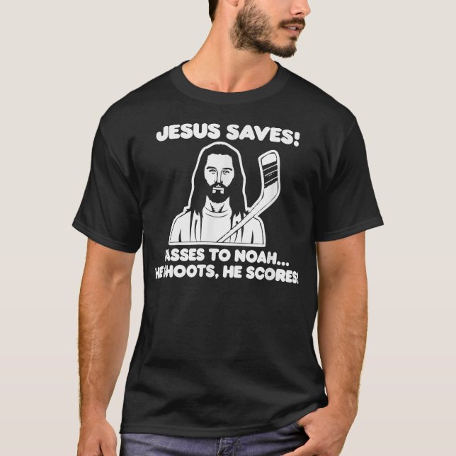 Jesus Saves Hockey Shirt Funny, katolsk kristen T Shirt (Framsida)