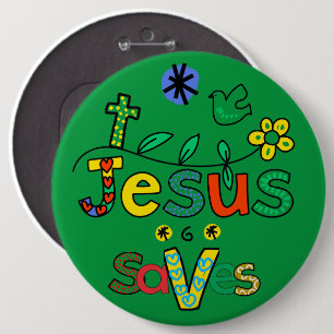 Jesus Saves I Doodles I KellyGrn i 6x6-knapp Knapp