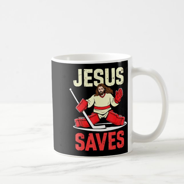 Jesus Saves Ice Hockey Goalie Player Christian Fun Kaffemugg (Höger)