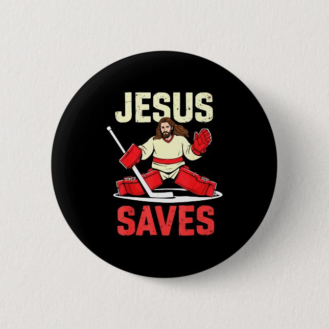 Jesus Saves Ice Hockey Goalie Player Christian Fun Knapp (Framsida)