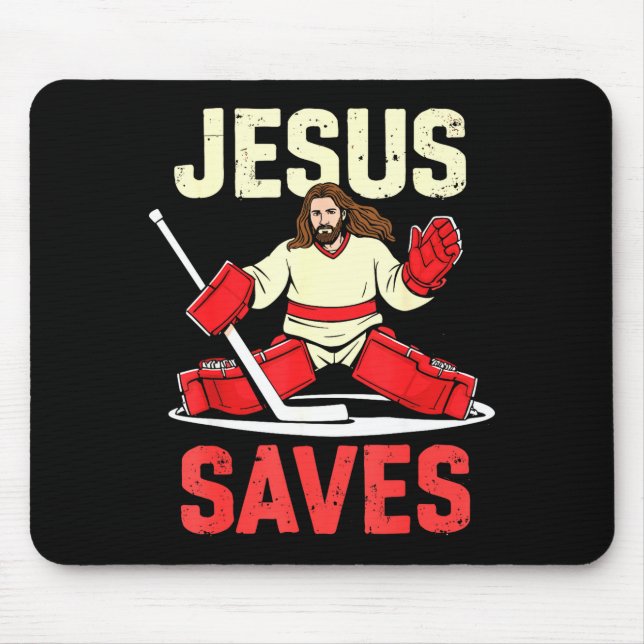 Jesus Saves Ice Hockey Goalie Player Christian Fun Musmatta (Framsidan)