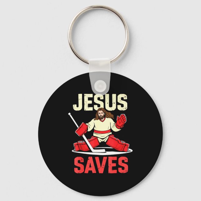Jesus Saves Ice Hockey Goalie Player Christian Fun Nyckelring (Framsida)