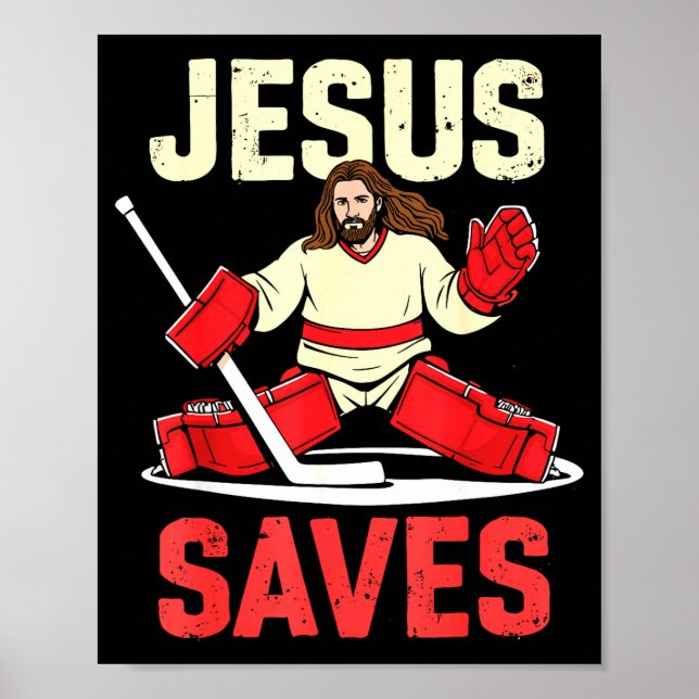 Jesus Saves Ice Hockey Goalie Player Christian Fun Poster (Framsidan)