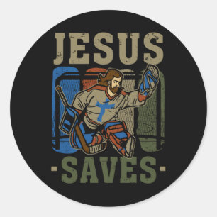 Jesus Saves Ice Hockey Goalie Sport Religiösa Chri Runt Klistermärke