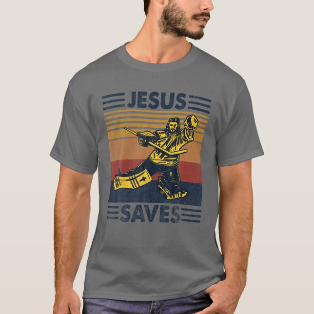 Jesus Saves Ice Hockey Goalie Sport Religiösa Chri T Shirt (Framsida)