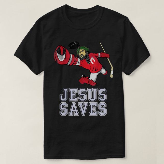 Jesus Saves Ice Hockey Goalie Sport Religiösa Chri T Shirt (Design framsida)