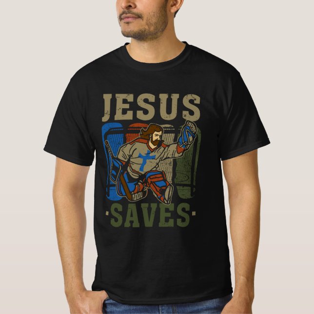 Jesus Saves Ice Hockey Goalie Sport Religiösa Chri T Shirt (Framsida)