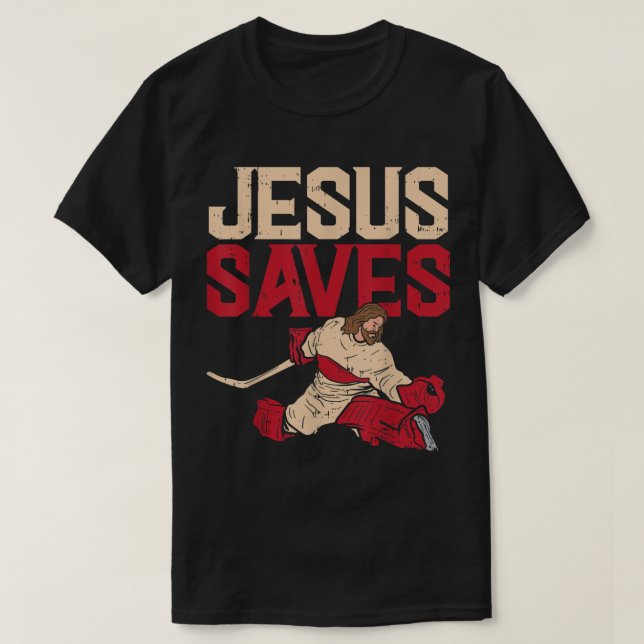 Jesus Saves Ice Hockey Goalie Sport Religiösa Chri T Shirt (Design framsida)