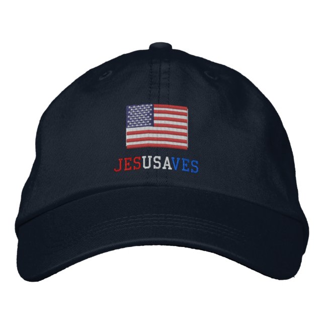 Jesus Saves med amerikansk Flagga Broderad Keps (Framsida)