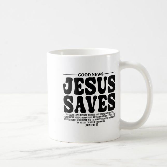 Jesus Saves Onback Subtle Christian Minimal Religi Kaffemugg (Höger)