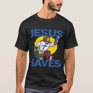 Jesus Saves Pmarie Gud Hockey Player Funny Religio T Shirt
