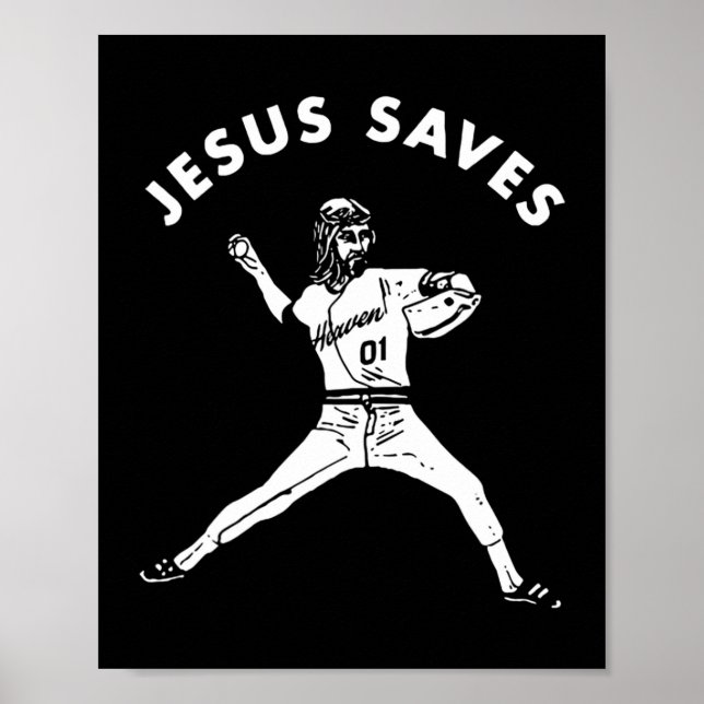 Jesus Saves Shirt Religiösa Christian Faith Baseba Poster (Framsidan)