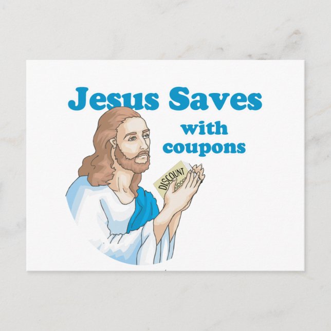 JESUS SAVES WITH COUPONS VYKORT (Framsida)