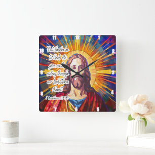 Jesus: Seger, fastmagrat glas Fyrkantig Klocka