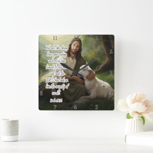 Jesus: Shepherd, Lamb, Iniquity Laid Fyrkantig Klocka