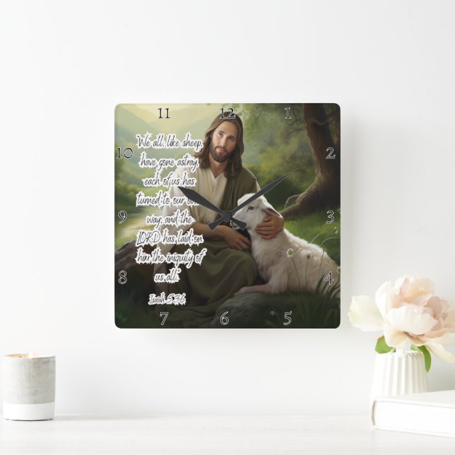 Jesus: Shepherd, Lamb, Iniquity Laid Fyrkantig Klocka (Hem)