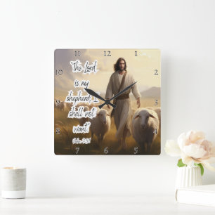 Jesus: Shepherd, Peace, Osviktande Kärlek Fyrkantig Klocka