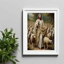 Jesus Shepherding Lambs i Serenity Poster