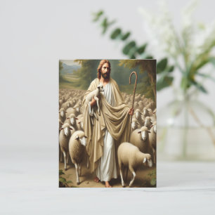 Jesus Shepherding Lambs i Serenity Vykort