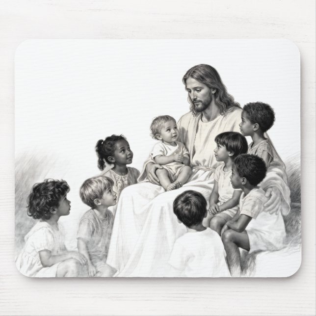 Jesus sitter med barn musmatta (Framsidan)