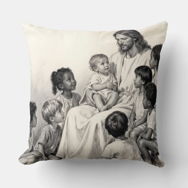 Jesus Sitting with Children Kudde (Framsida)