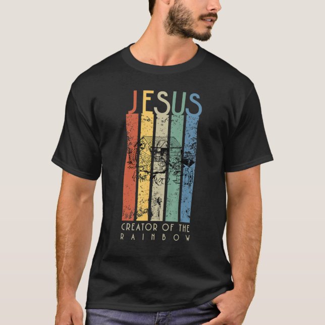 Jesus skaparen av regnbågen Noah och Ark T Shirt (Framsida)