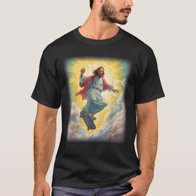 Jesus Skateboarder Heaven Skateboard Christian Uni T Shirt (Framsida)