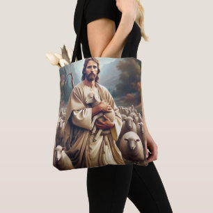 Jesus skyddar hans älskade får tygkasse